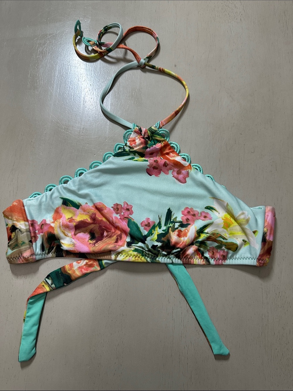 BECCA High Tea Garden Floral High-Neck Halter Bikini Top - Small